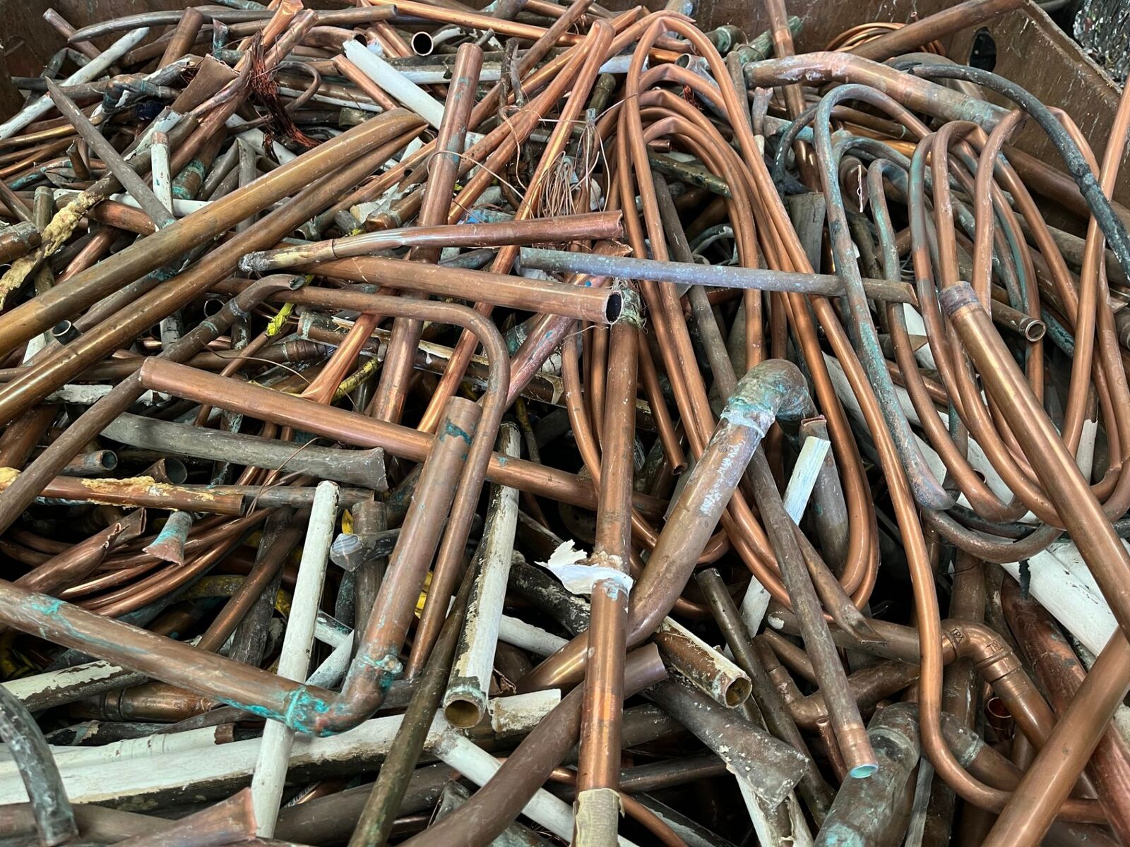 Bundled copper pipe ready for recycling