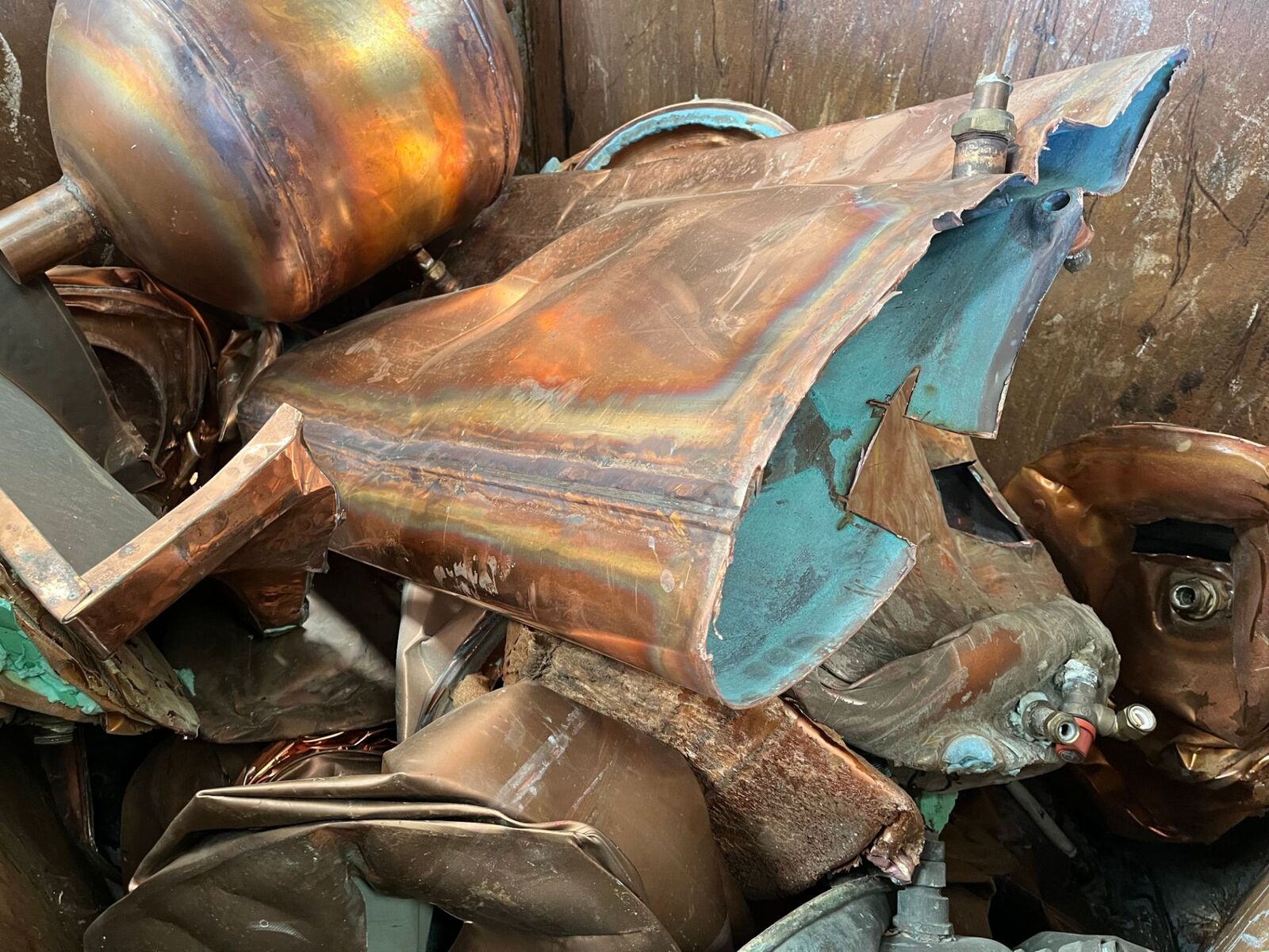 Close-up of a copper and gunmetal cylinder