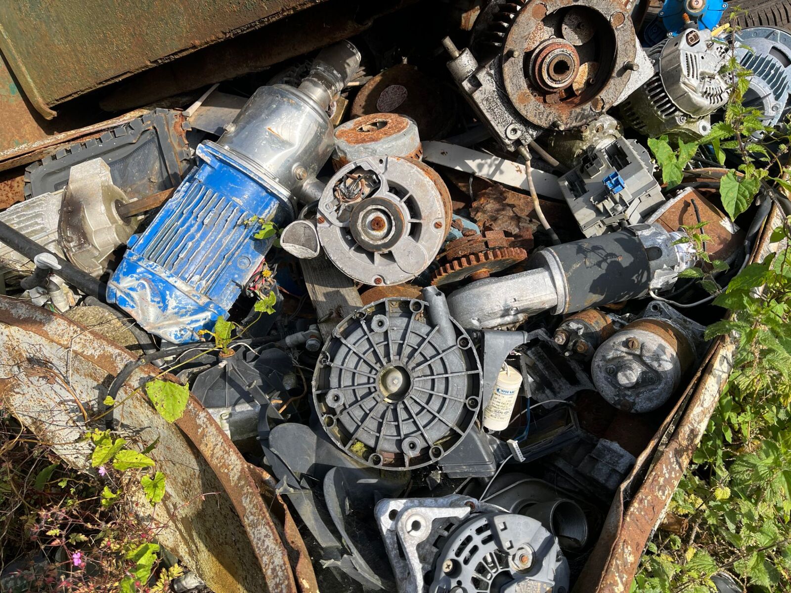 Stillage of scrap electric motors and alternators