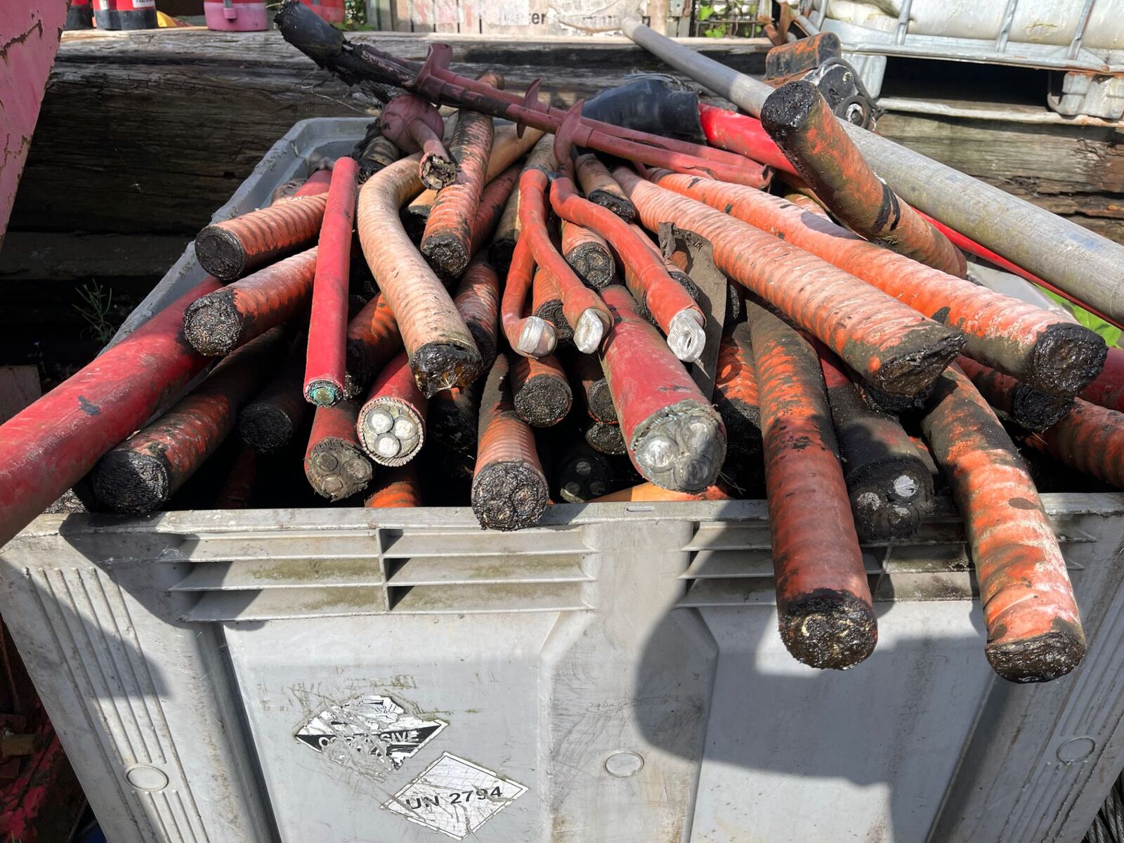 Pallet of bundled copper-bearing cable