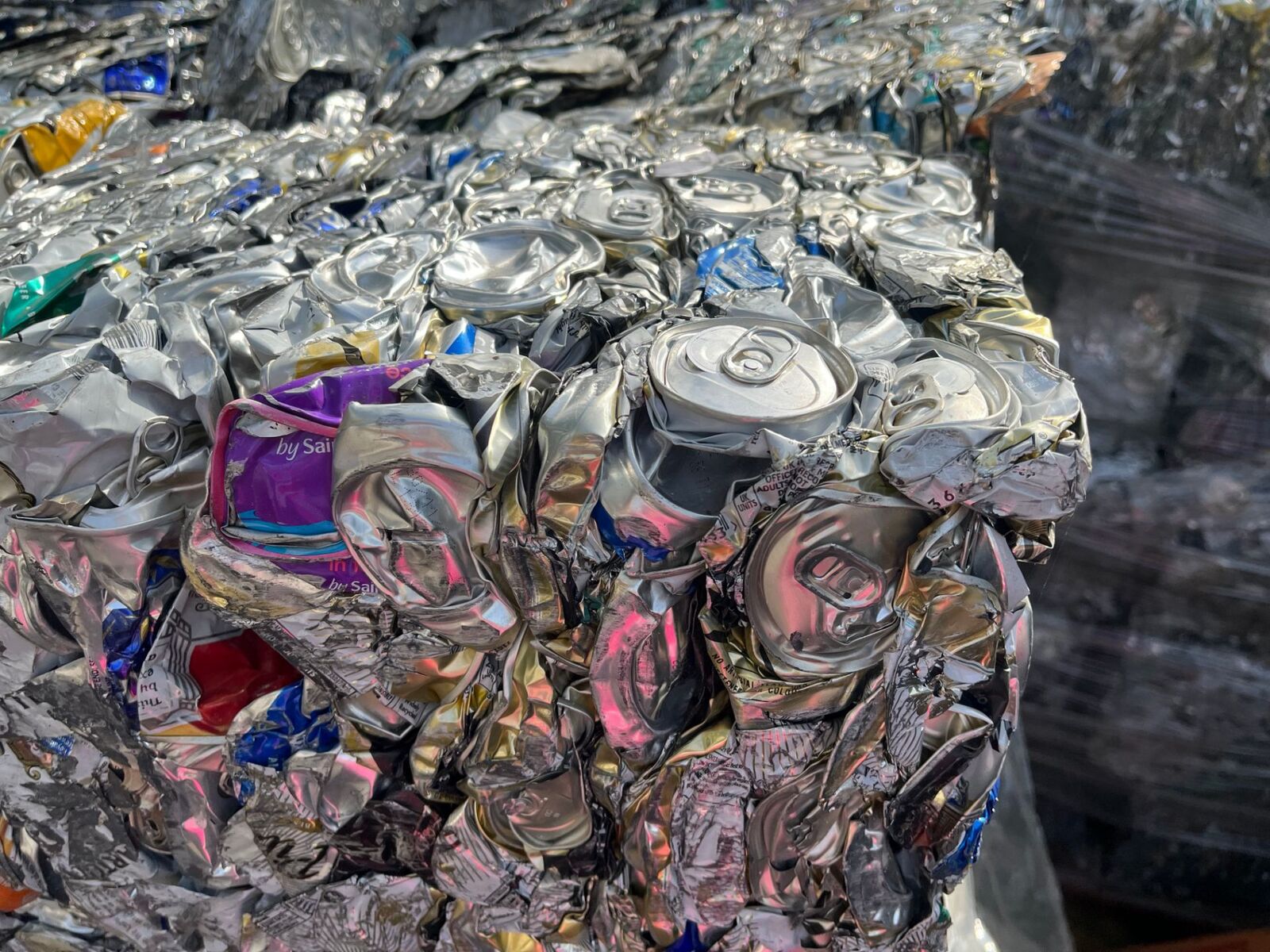 Baled aluminium drinks cans ready for despatch