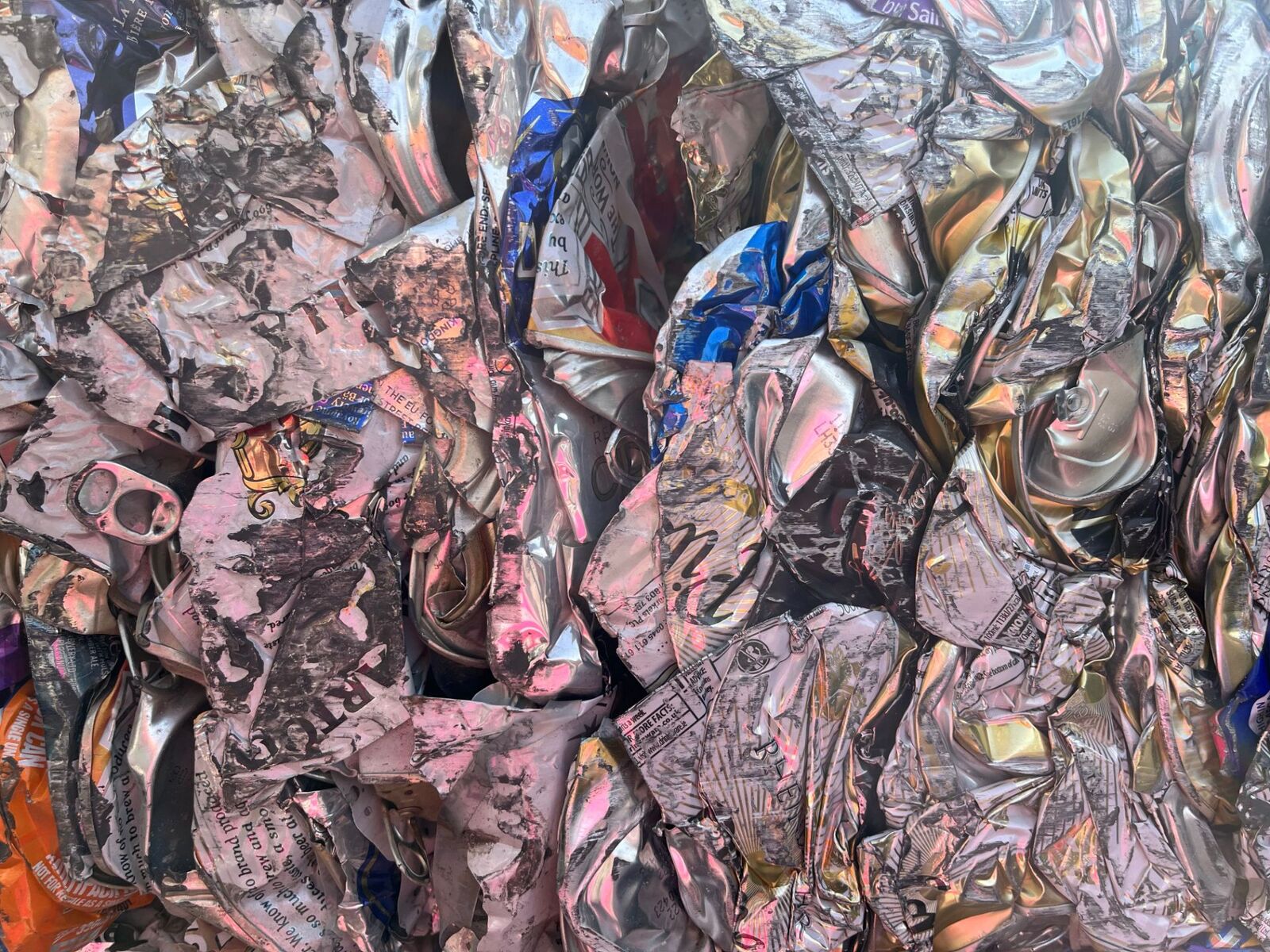 Close-up of a bale of aluminium drinks cans